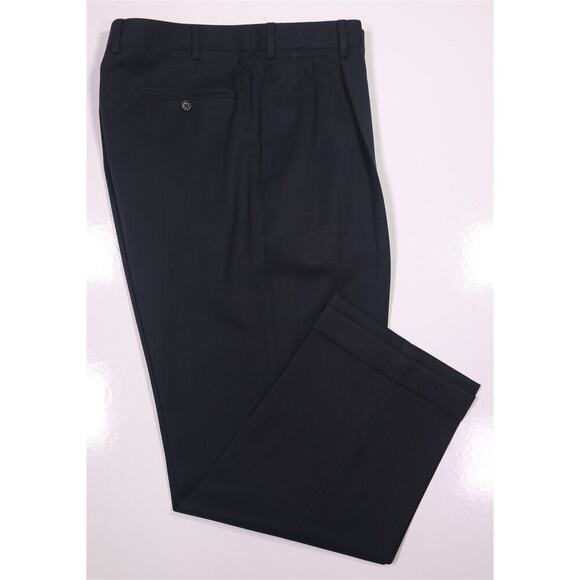 Brooks Brothers Solid Navy Blue Pleated-Cuffed Wool Dress Pants 34x29 - Picture 1 of 7